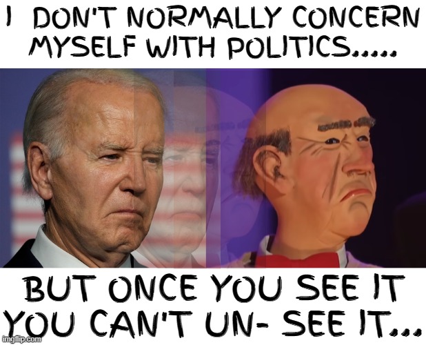 Walter Biden | I  DON'T NORMALLY CONCERN MYSELF WITH POLITICS..... BUT ONCE YOU SEE IT YOU CAN'T UN- SEE IT... | image tagged in blank white template,joe biden,funny memes,democrats,politics,republicans | made w/ Imgflip meme maker