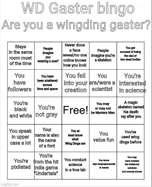 WD Gaster bingo Blank Meme Template