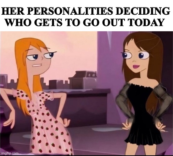 HER PERSONALITIES DECIDING WHO GETS TO GO OUT TODAY | image tagged in crazy | made w/ Imgflip meme maker
