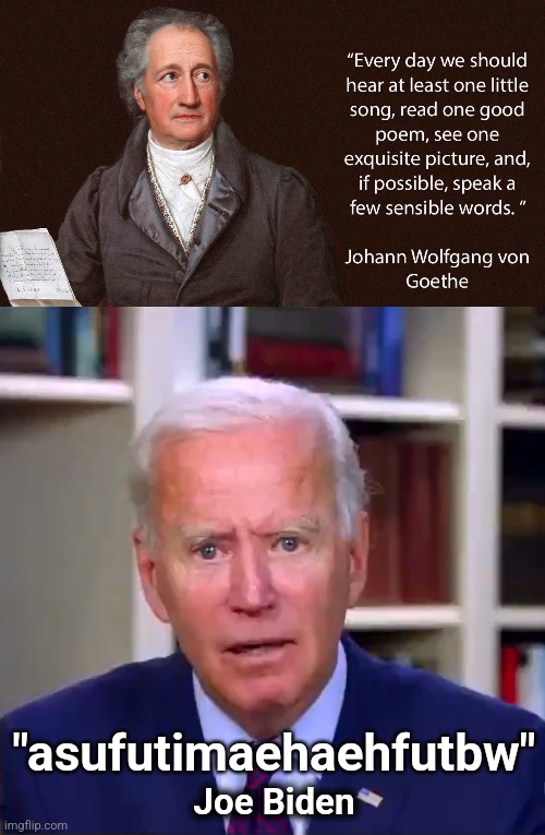 Not possible. | "asufutimaehaehfutbw"; Joe Biden | image tagged in slow joe biden dementia face,goethe,a few sensible words,democrats,world war 3 | made w/ Imgflip meme maker