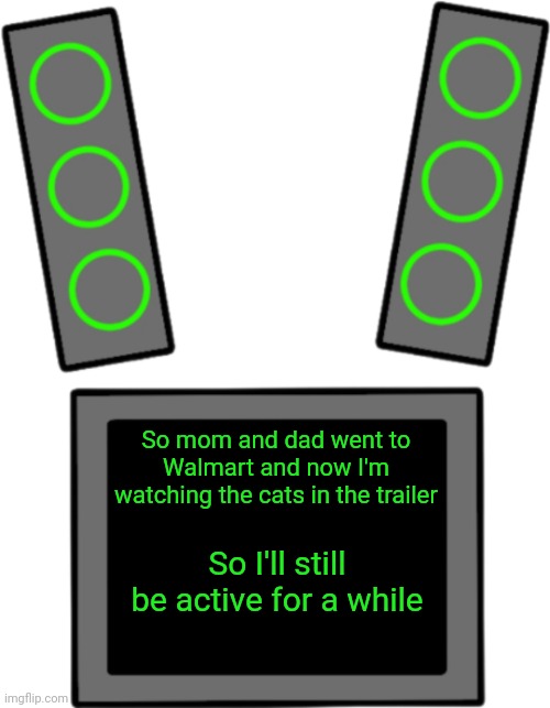 We haven't moved much into here yet | So mom and dad went to Walmart and now I'm watching the cats in the trailer; So I'll still be active for a while | image tagged in blank data face | made w/ Imgflip meme maker