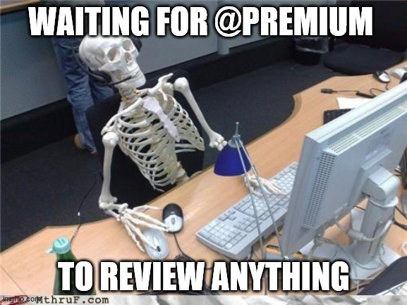 X Premium Support | WAITING FOR @PREMIUM; TO REVIEW ANYTHING | image tagged in waiting skeleton | made w/ Imgflip meme maker