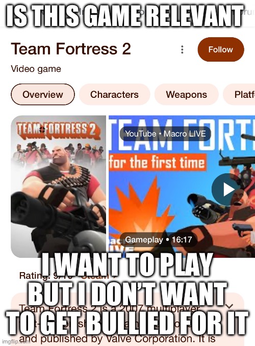 IS THIS GAME RELEVANT; I WANT TO PLAY BUT I DON’T WANT TO GET BULLIED FOR IT | made w/ Imgflip meme maker