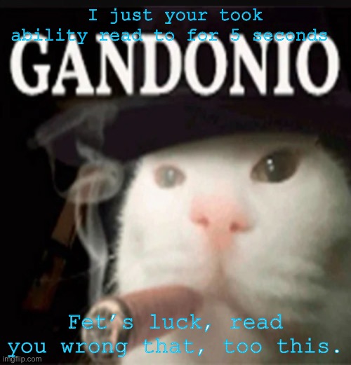 Gandonio | I just your took ability read to for 5 seconds; Fet’s luck, read you wrong that, too this. | image tagged in gandonio | made w/ Imgflip meme maker