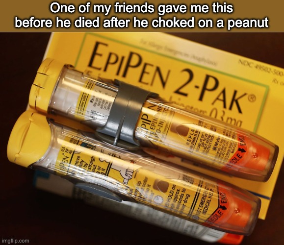 It was really sad and I still keep it to this day to remind me of him. | One of my friends gave me this before he died after he choked on a peanut | image tagged in epipen 2-pak | made w/ Imgflip meme maker