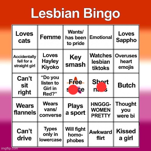 Lesbian bingo | image tagged in lesbian bingo | made w/ Imgflip meme maker