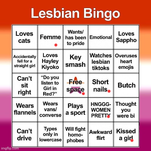 I'm are not lesbian | image tagged in lesbian bingo | made w/ Imgflip meme maker