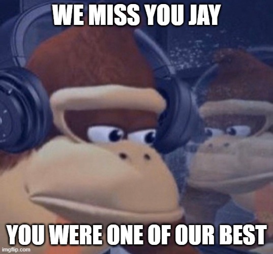 Sad donkey kong | WE MISS YOU JAY; YOU WERE ONE OF OUR BEST | image tagged in sad donkey kong,tribute | made w/ Imgflip meme maker
