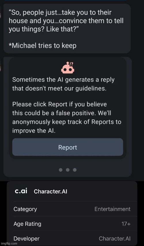(not my screenshot) if you're a 17+ app then act like it ffs | made w/ Imgflip meme maker