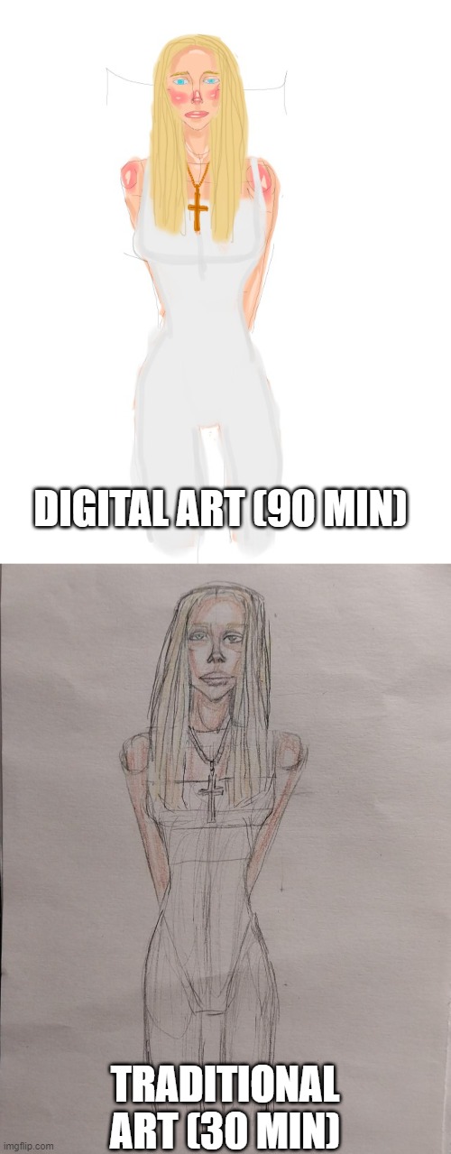 Digital Art vs Traditional Art "Summer Fashion" | DIGITAL ART (90 MIN); TRADITIONAL ART (30 MIN) | image tagged in drawings,sketch,color,digital art,summer,fashion | made w/ Imgflip meme maker