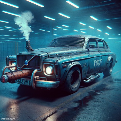 Volvo car smoking a cigar Blank Meme Template