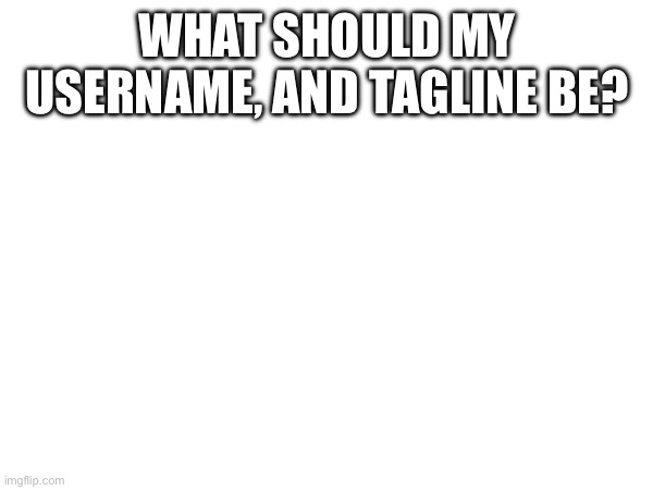 lmk in the comments | WHAT SHOULD MY USERNAME, AND TAGLINE BE? | made w/ Imgflip meme maker