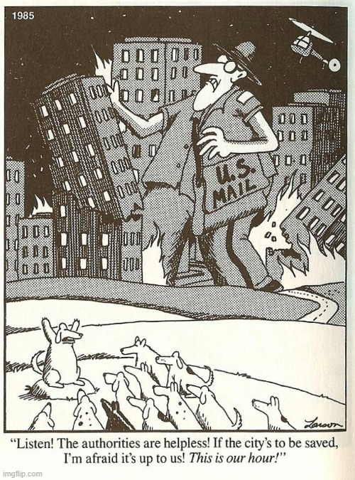 Mailzilla | image tagged in comics/cartoons,comic,farside,bad pun dog,dog | made w/ Imgflip meme maker