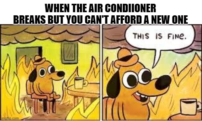 I wish I lived somewhere cold | WHEN THE AIR CONDIIONER BREAKS BUT YOU CAN'T AFFORD A NEW ONE | image tagged in this is fine,summer | made w/ Imgflip meme maker