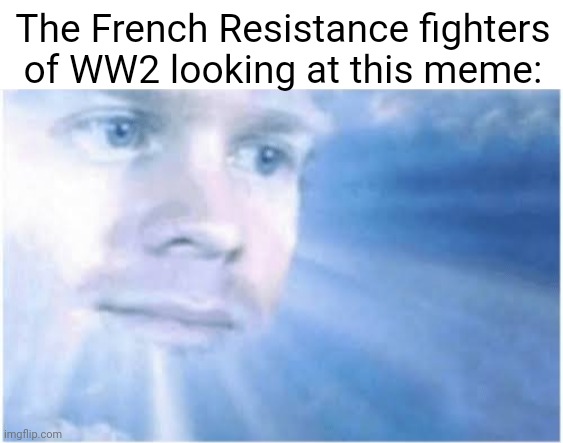 In heaven looking down | The French Resistance fighters of WW2 looking at this meme: | image tagged in in heaven looking down | made w/ Imgflip meme maker