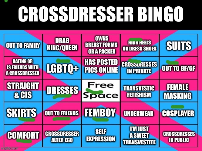 Crossdresser bingo | image tagged in crossdresser bingo | made w/ Imgflip meme maker