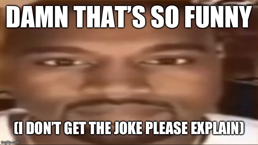 Kanye staring | DAMN THAT’S SO FUNNY (I DON’T GET THE JOKE PLEASE EXPLAIN) | image tagged in kanye staring | made w/ Imgflip meme maker