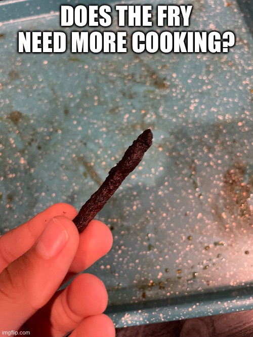 French fry | DOES THE FRY NEED MORE COOKING? | image tagged in freedom fries,french fries,burnt,forbidden | made w/ Imgflip meme maker