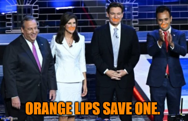 For shame orange sycophants except one. | ORANGE LIPS SAVE ONE. | image tagged in chris chritie stands alone,do you know where your lips have been,maga buttkist,trumpkist,kiss up,maga morons | made w/ Imgflip meme maker