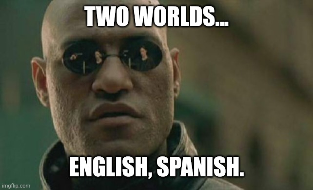 Matrix Morpheus Meme | TWO WORLDS... ENGLISH, SPANISH. | image tagged in memes,matrix morpheus | made w/ Imgflip meme maker