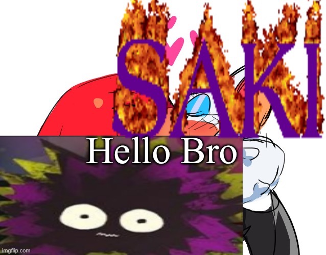 saki | Hello Bro | image tagged in saki | made w/ Imgflip meme maker