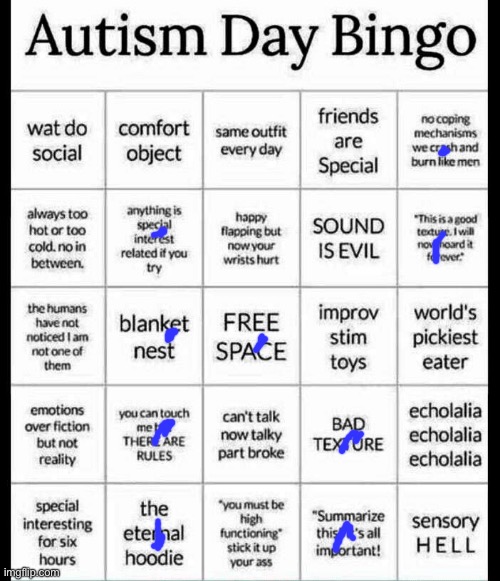Not autistic but blanket nest sounds comfy | image tagged in autism bingo | made w/ Imgflip meme maker