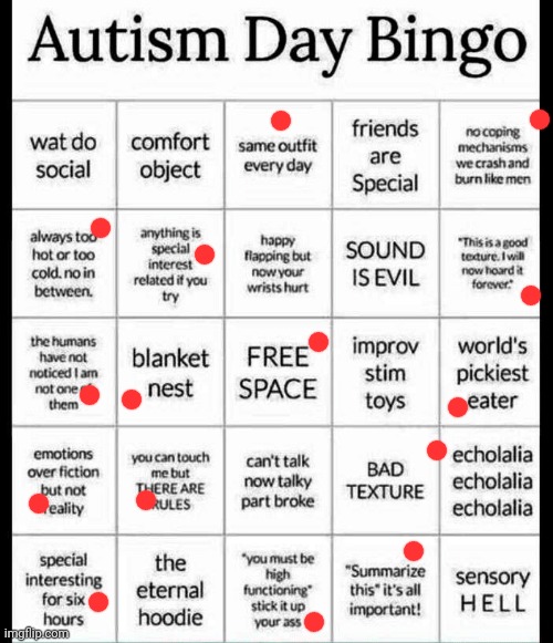 I have autism and adhd but I'm not a softie | image tagged in autism bingo | made w/ Imgflip meme maker