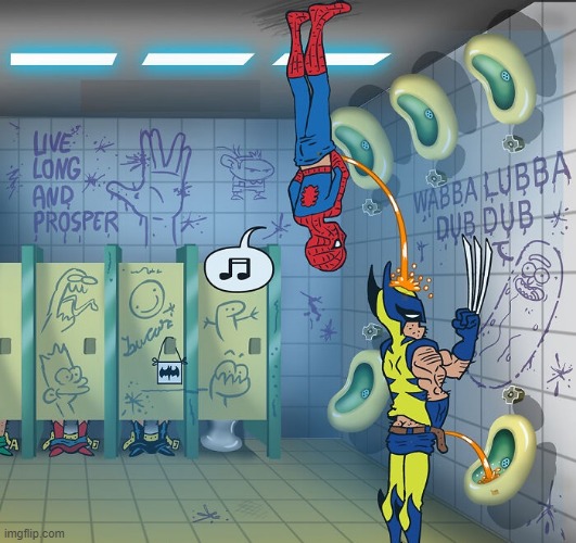 Superhero Potty | image tagged in spiderman,wolverine | made w/ Imgflip meme maker