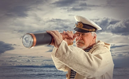 Captain with spyglass Blank Meme Template