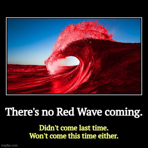 There's no Red Wave coming. | Didn't come last time. Won't come this time either. | image tagged in funny,demotivationals,red wave,fantasy,disappointment | made w/ Imgflip demotivational maker