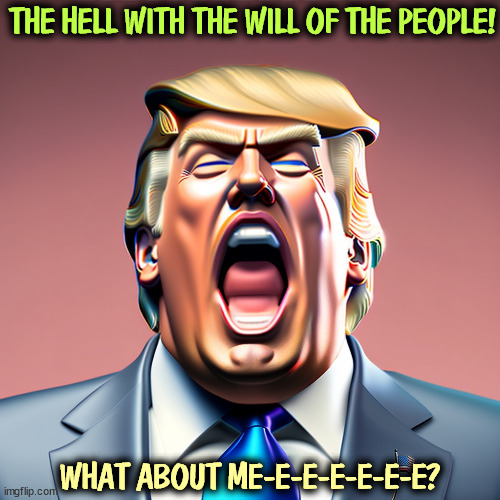 THE HELL WITH THE WILL OF THE PEOPLE! WHAT ABOUT ME-E-E-E-E-E-E? | image tagged in trump,selfish,selfishness,ego | made w/ Imgflip meme maker