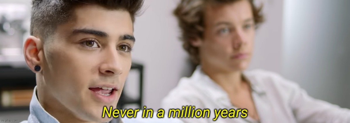 Zayn Never in a million years | image tagged in zayn never in a million years | made w/ Imgflip meme maker