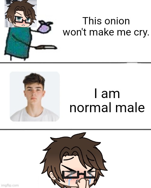 Poor Male Cara | This onion won't make me cry. I am normal male | image tagged in this onion won't make me cry,pop up school 2,pus2,male cara,capcut | made w/ Imgflip meme maker