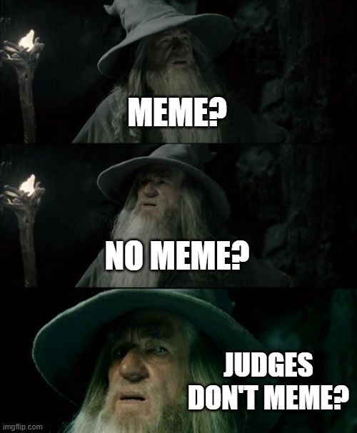 Confused Gandalf Meme | MEME? NO MEME? JUDGES DON'T MEME? | image tagged in memes,confused gandalf | made w/ Imgflip meme maker