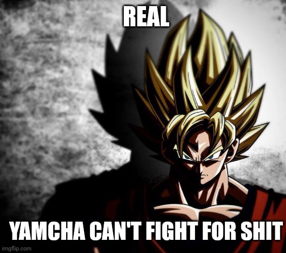 Goku stare | YAMCHA CAN'T FIGHT FOR SHIT REAL | image tagged in goku stare | made w/ Imgflip meme maker