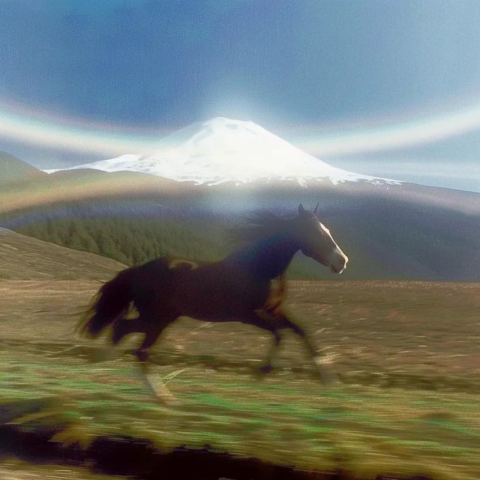 High Quality Running Horse Past Mountain Blank Meme Template