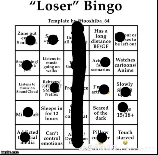 loser bingo | image tagged in loser bingo | made w/ Imgflip meme maker