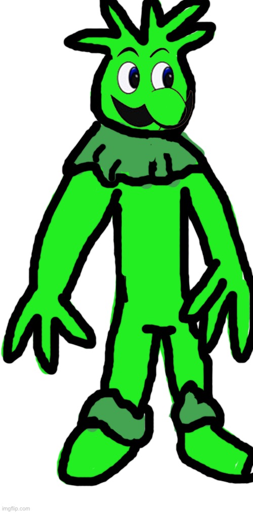 Green Fuzzy demon Weegee | image tagged in blank white template,weegee,art,fan art,fanart | made w/ Imgflip meme maker