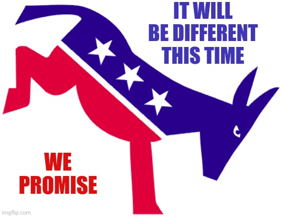 Democrat Donkey Kicking | IT WILL BE DIFFERENT THIS TIME WE PROMISE | image tagged in democrat donkey kicking | made w/ Imgflip meme maker