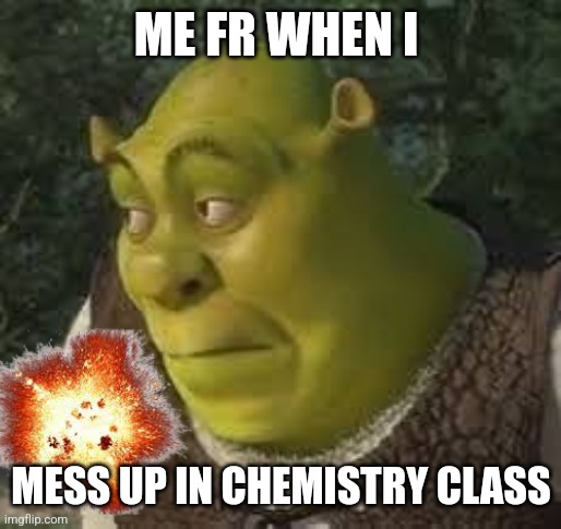 sherk | ME FR WHEN I; MESS UP IN CHEMISTRY CLASS | image tagged in sherk | made w/ Imgflip meme maker