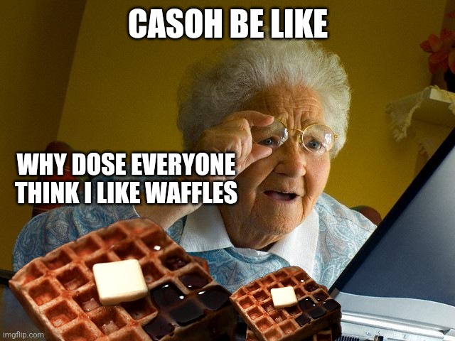 Grandma Finds The Internet | CASOH BE LIKE; WHY DOSE EVERYONE THINK I LIKE WAFFLES | image tagged in memes,grandma finds the internet | made w/ Imgflip meme maker