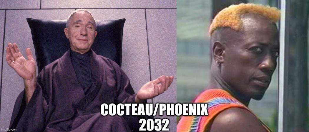 COCTEAU/PHOENIX 2032 | image tagged in raymond cocteau demolition man,simon phoenix | made w/ Imgflip meme maker