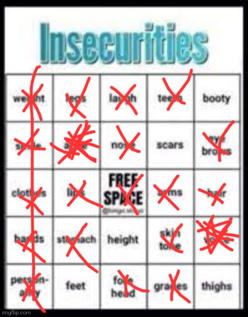 Fml | image tagged in insecurities bingo | made w/ Imgflip meme maker