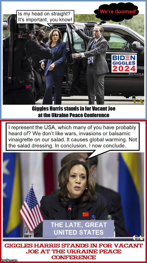 Giggles Harris | image tagged in giggles harris,ukraine,peace  conference,embarrassment,world laughing at us | made w/ Imgflip meme maker