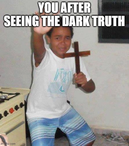 kid with cross | YOU AFTER SEEING THE DARK TRUTH | image tagged in kid with cross | made w/ Imgflip meme maker
