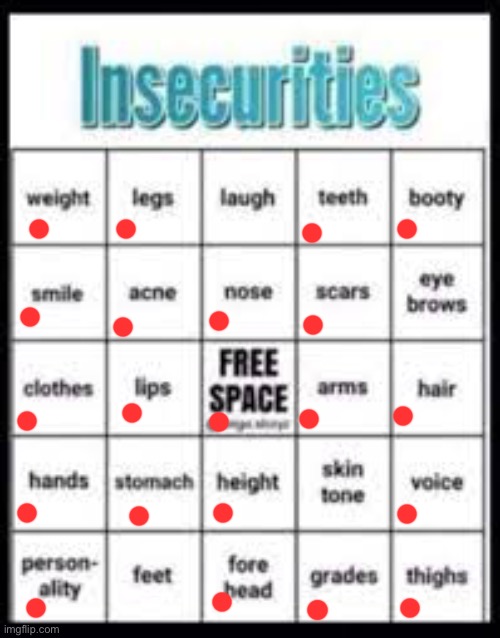 . | image tagged in insecurities bingo | made w/ Imgflip meme maker