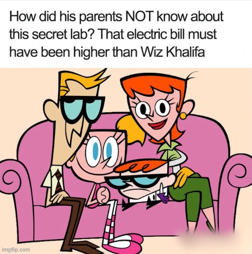 His parents DID find out; he just kept erasing their memories about it. | image tagged in dexter's laboratory,electricity,bill,wiz khalifa | made w/ Imgflip meme maker
