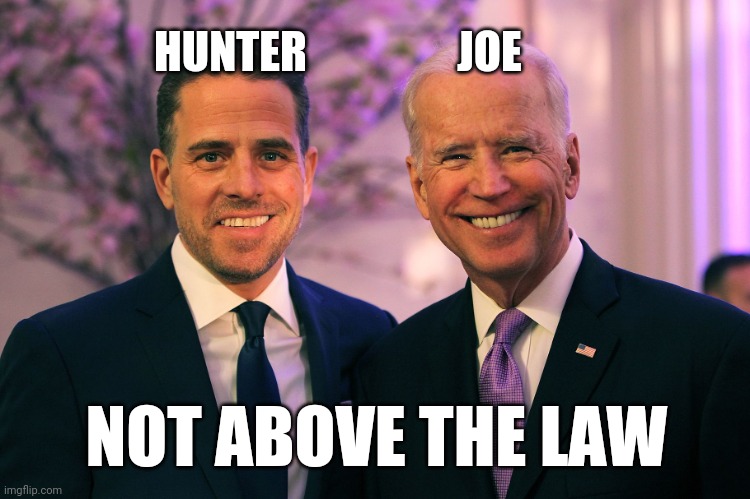 Joe and Hunter Biden | HUNTER JOE NOT ABOVE THE LAW | image tagged in joe and hunter biden | made w/ Imgflip meme maker