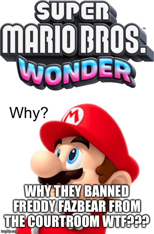 Mod abuse | WHY THEY BANNED FREDDY FAZBEAR FROM THE COURTROOM WTF??? | image tagged in mario wonders | made w/ Imgflip meme maker