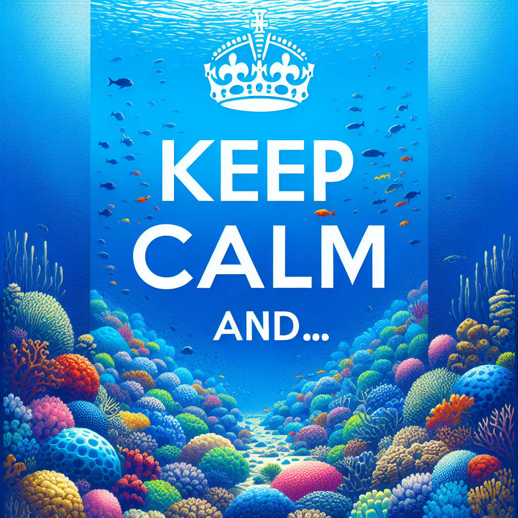 Blue "KEEP CALM AND..." with coral reef background Blank Meme Template